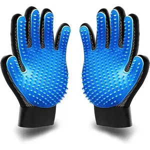 Hair Grooming Gloves - Pet Grooming Kit for Dog Cat Rabbit Fur 2 Sided Grooming Brush Bath Cleaning Glove De-Shedding De-Matting Pet Hair Deshedding fur remover Self-Cleaning fur removal