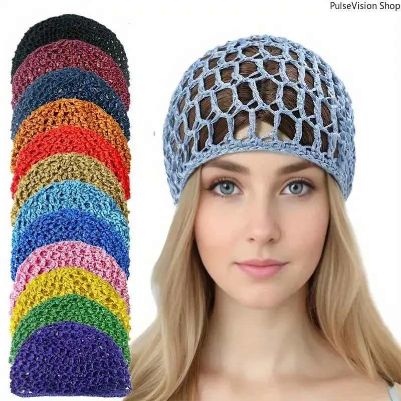 Knitted Cap for Women, 3 Pieces Hollow Woven Bonnets for Sleeping, Black + Coffee + Gray Set for All Hair Types, 3 Pieces [Black + Coffee + Gray]
