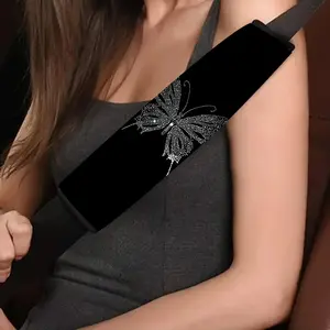 2pcs Fresh Flower Butterfly Car Seat Belt Covers - Stylish design, universal size, soft polyester, fashionable car interior accessory, multifunctional with protector, perfect Halloween and Christmas gift, Car Accessories