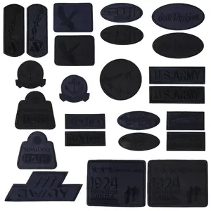 24pcs Random Dark Blue Fabric Patches with Adhesive Backing, DIY Clothing Repair Patches, Magic Tape Badges Unisex, Classic Logo Patch