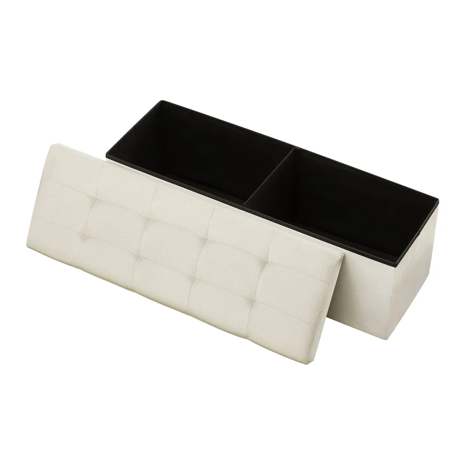 【SummerFinds】VEVOR Foldable Storage Ottoman Bench, End of Bed Bench with Side Bags, Folding Upholstered Storage Chest Supports 660 lbs, Linen Bed Ottoman with Large Space for Living Room, Bedroom, Entryway, Beige