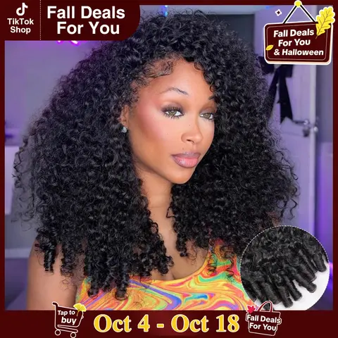 [3 in 1 Half Wig] STERLY 180% Density Burmese Curly Half Wig Human Hair Wig Afro Kinky Curly Wig for Women Wear Go Glueless Wigs Seamless Flip Headband Wig Beginner Friendly Wig Natural #tiktokshopstockup