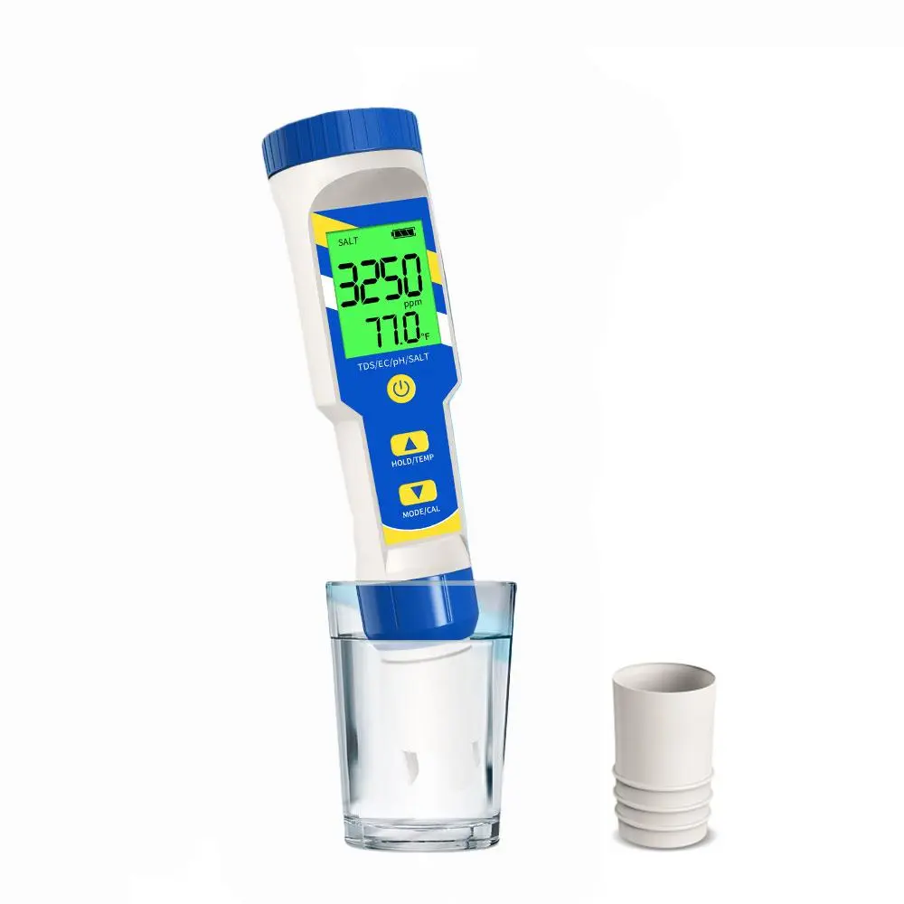 5-in-1 Digital Water Quality Tester - pH, Salt, Salinity, TDS & Temperature Testing Tool for Pools, Hot Tubs