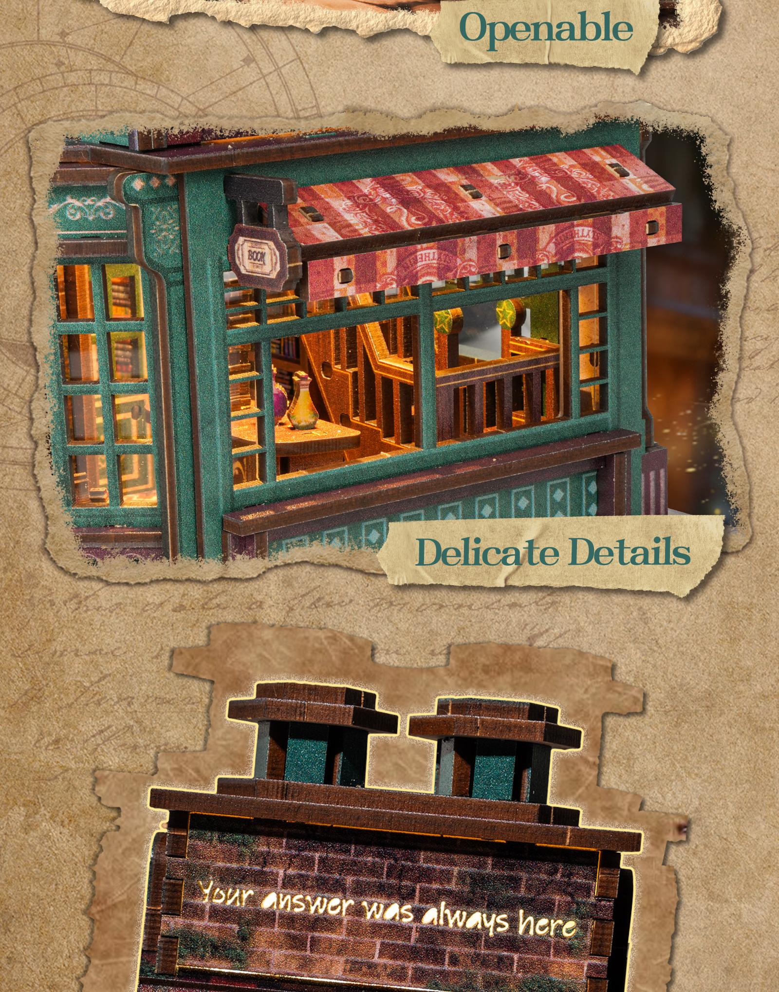 FUNPOLA 3D Wooden Puzzle Magic Bookstore with LED Lights - DIY Miniature Kit, Spellbound Bookshop, Home Décor Display, Creative Gift for Adults and Teens - DealsForYouDays FUNPOLA 3D Wooden Puzzle Magic Bookstore with LED Lights - DIY Miniature Kit, Spellbound Bookshop, Home Décor Display, Creative Gift for Adults and Teens - DealsForYouDays
