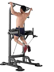 Power Tower Pull Up & Dip Station Multi-Function Home Strength Training Fitness Workout Station Height Adjustable Black