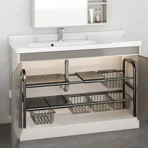 2-layer Under Sink Storage Rack, 1 Box Expandable Under Sink Storage Rack with 5 Removable Panels & 5 Baskets, Kitchen Bathroom Sink Organizer, Bathroom Organizer Supplies