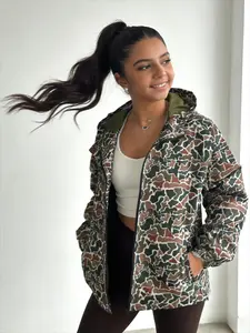 Women's Camouflage Hoodie Jacket - Full-Zip Hooded Pullover with Collar, Casual Camo Zipper Jacket for Daily Wear & Outdoor, Women's Clothing