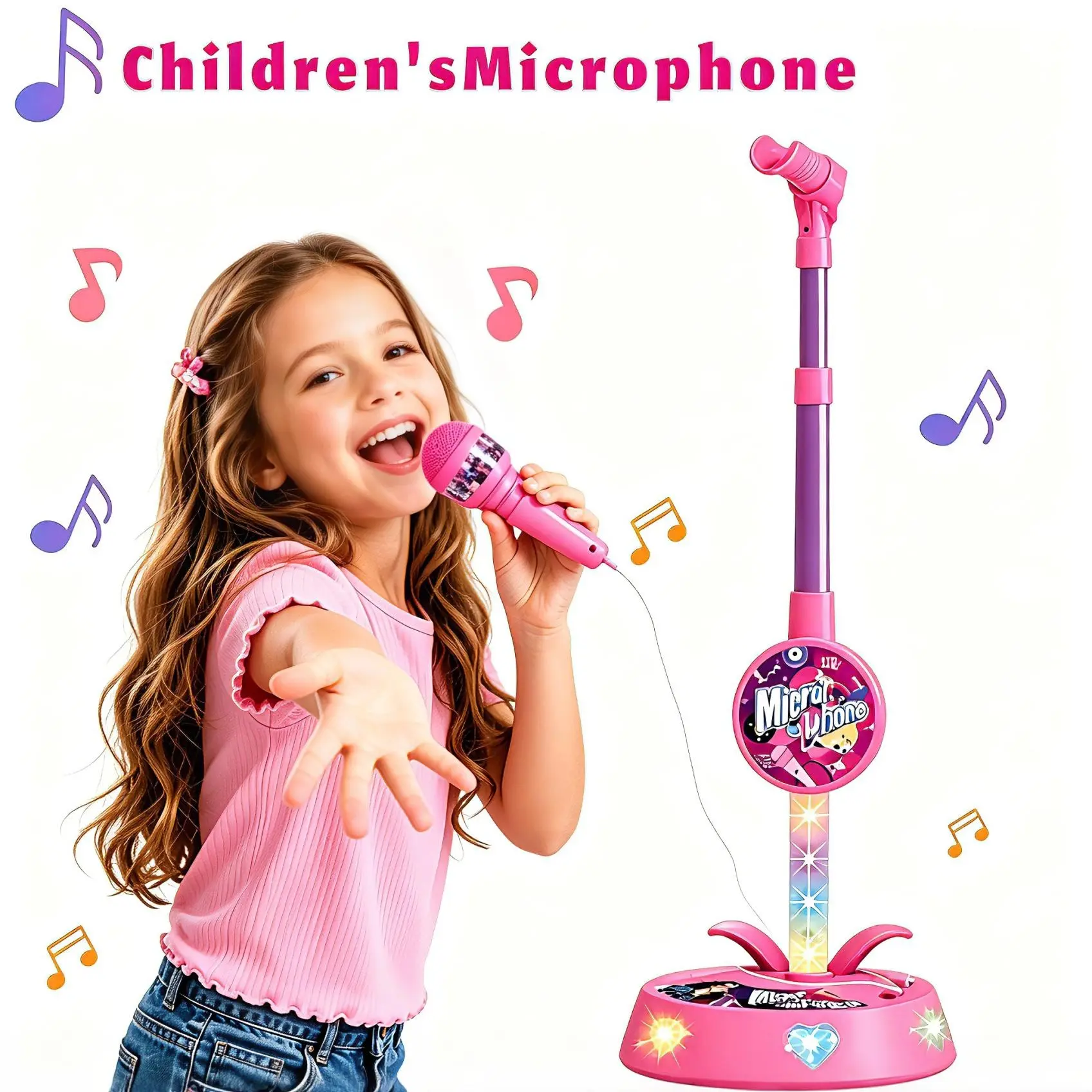 Toddler Karaoke Machine - Portable Karaoke System with LED Lights, Adjustable Stand Singing Toy for 3+ Year Old Little Performers, Kids Toys