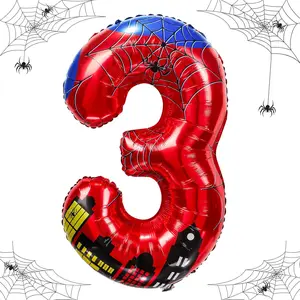 40 inch spider theme number foil balloons, children's party balloon supplies with classic numbers 1 to 9, birthday decoration supplies,number large balloons for spider theme parties(3)