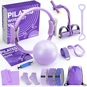 homimanor Pilates Ring Set for Women Home Workout, Pilates Equipment Set for Beginners with 15'' Magic Circle, 9.8" Yoga Ball and Resistance Bands, Pilates Kit for Full Body Toning