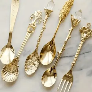 Zinc Alloy 6pcs Classic Retro Vintage-Style Coffee Spoons & Dessert Forks Set - Random Assorted Styles, Ideal for Gifting, High-End Luxury Gift
