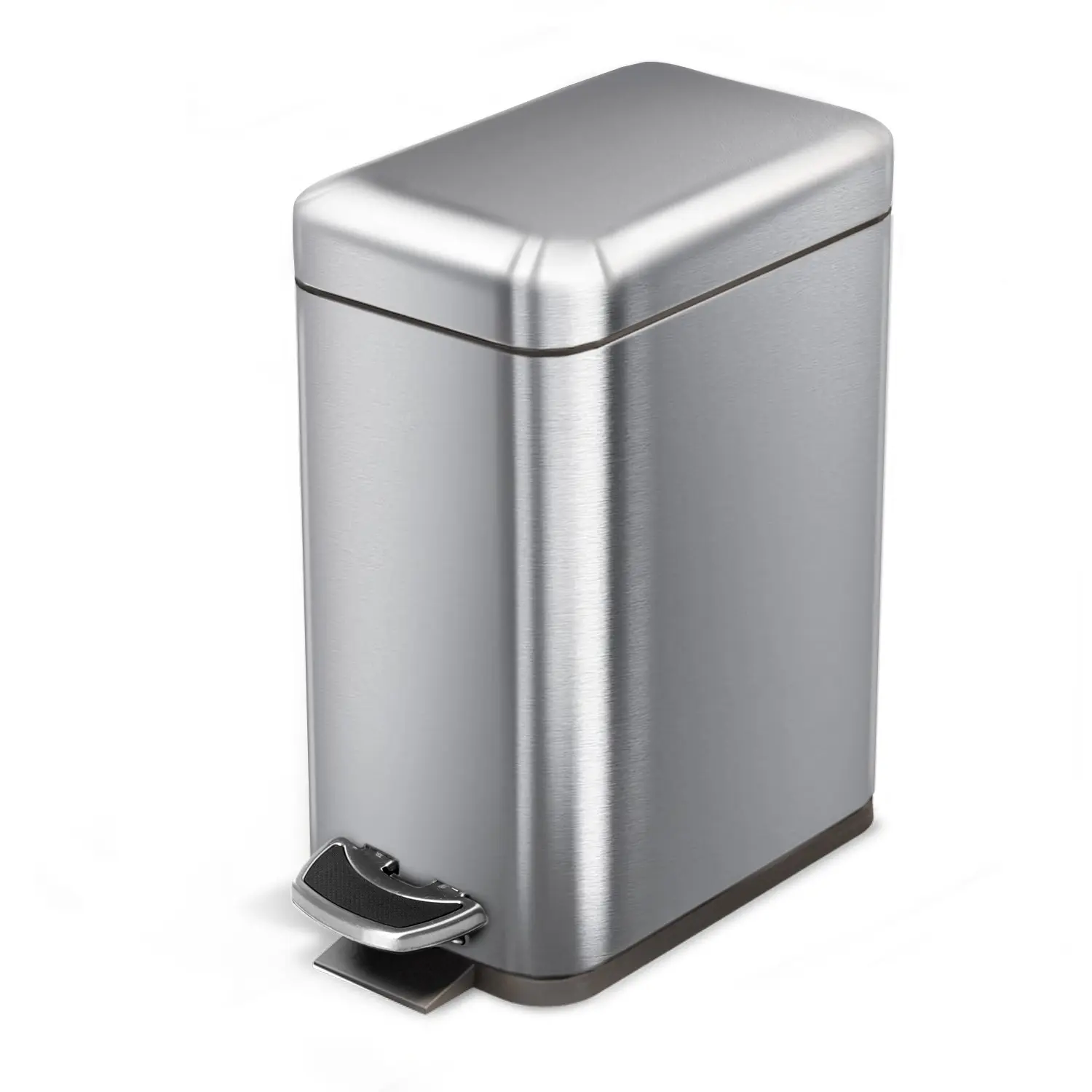 Home Zone Living 1.3-Gal Slim Compact Bathroom Trash Can with Step Pedal Soft Close Lid and Removable Bucket