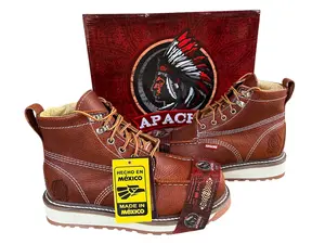 BOTA DE TRABAJO CON CASQUILLO MIEL PIEL DE ALTA CALIDAD / MEN'S WORK BOOTS STEEL TOE MOC TOW HIGH QUALITY LEATHER