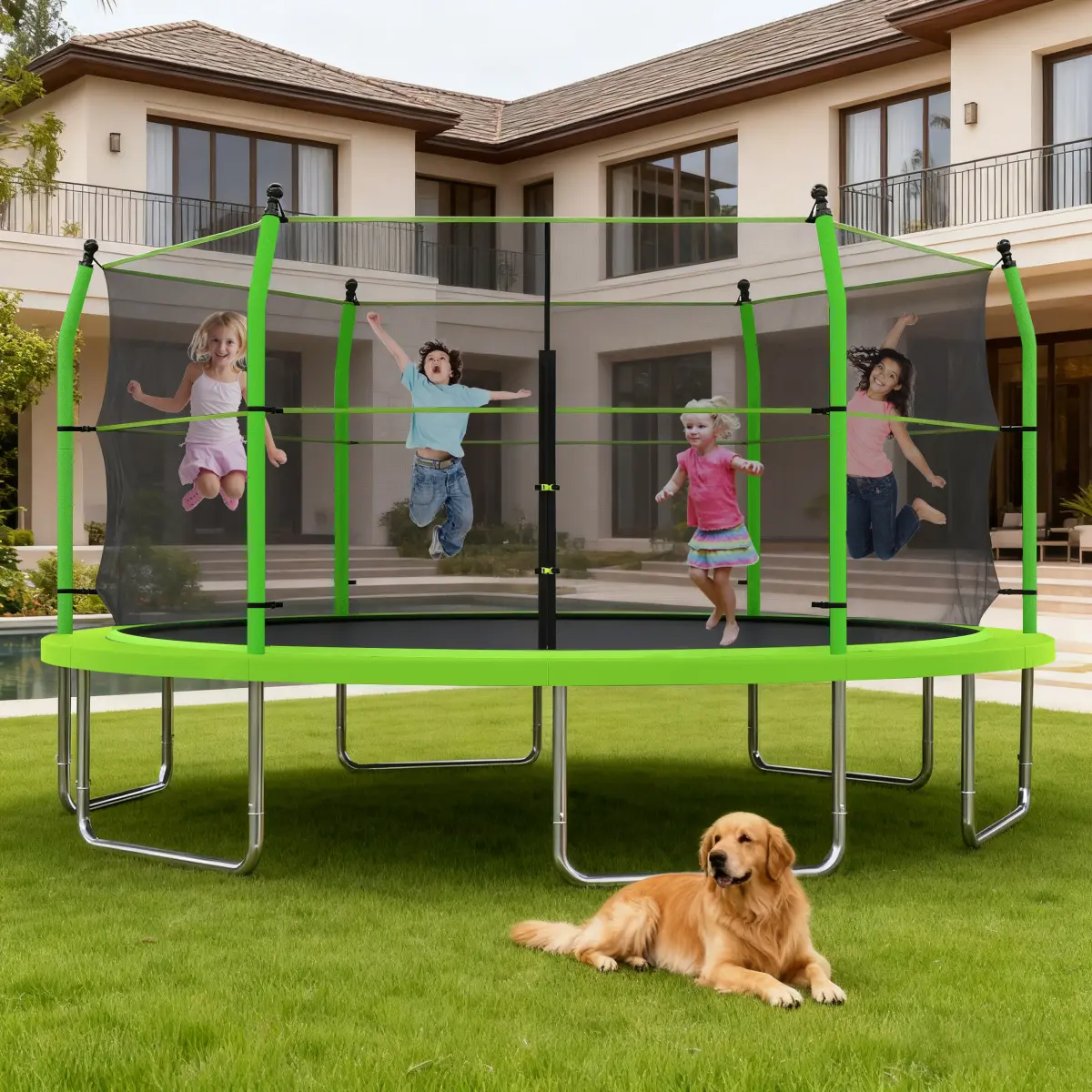 1500 LBS 16FT Outdoor Trampoline with Safety Enclosure Net, Backyard Recreational Heavy-Duty Trampoline for Kids Adult