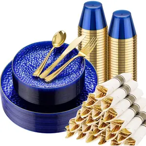 175pcs Blue Gold - Blue Dinnerware Set Includes 25 Dinner, 25 Dessert, 25 Cups, 25 Perfect for Christmas &