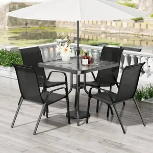 Patio Dining Set 5 Pieces, All Weather Outdoor Furniture W/ 30"X 30" Table  4 Stackable Textilene Chairs, Metal Table  Chairs For Patio, Lawn, Garden, Poolside, Backyard and Padded Toddler Bean Bag