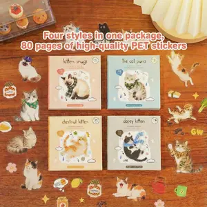 80 Sheets 4 Styles Cute Cat Sticker Book Pack – High-Quality PET Aesthetic Kawaii Cat Stickers for Journaling, Scrapbooking, Planners & DIY Crafts