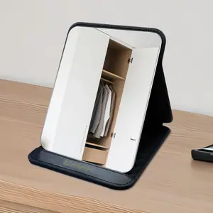 Foldable Desktop Mirror, 8.4" * 6" Adjustable Angle Makeup Mirror with Stand, Black Small Mirror for Travel Camping and Home (Black)
