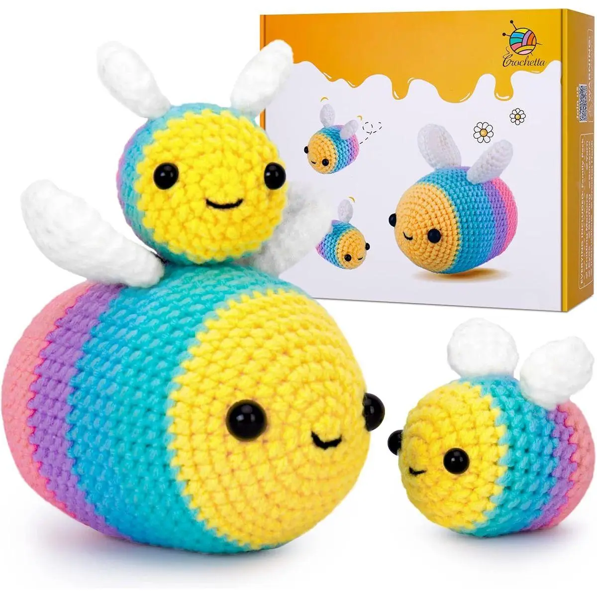 Crochet Kit for Beginners, Beginner Crochet Starter Kit with Step-by-Step Video Tutorials, Beginner Crochet Kit for Adults Kids, Knitting Kit for Beginners, Bee Family (Yellow)