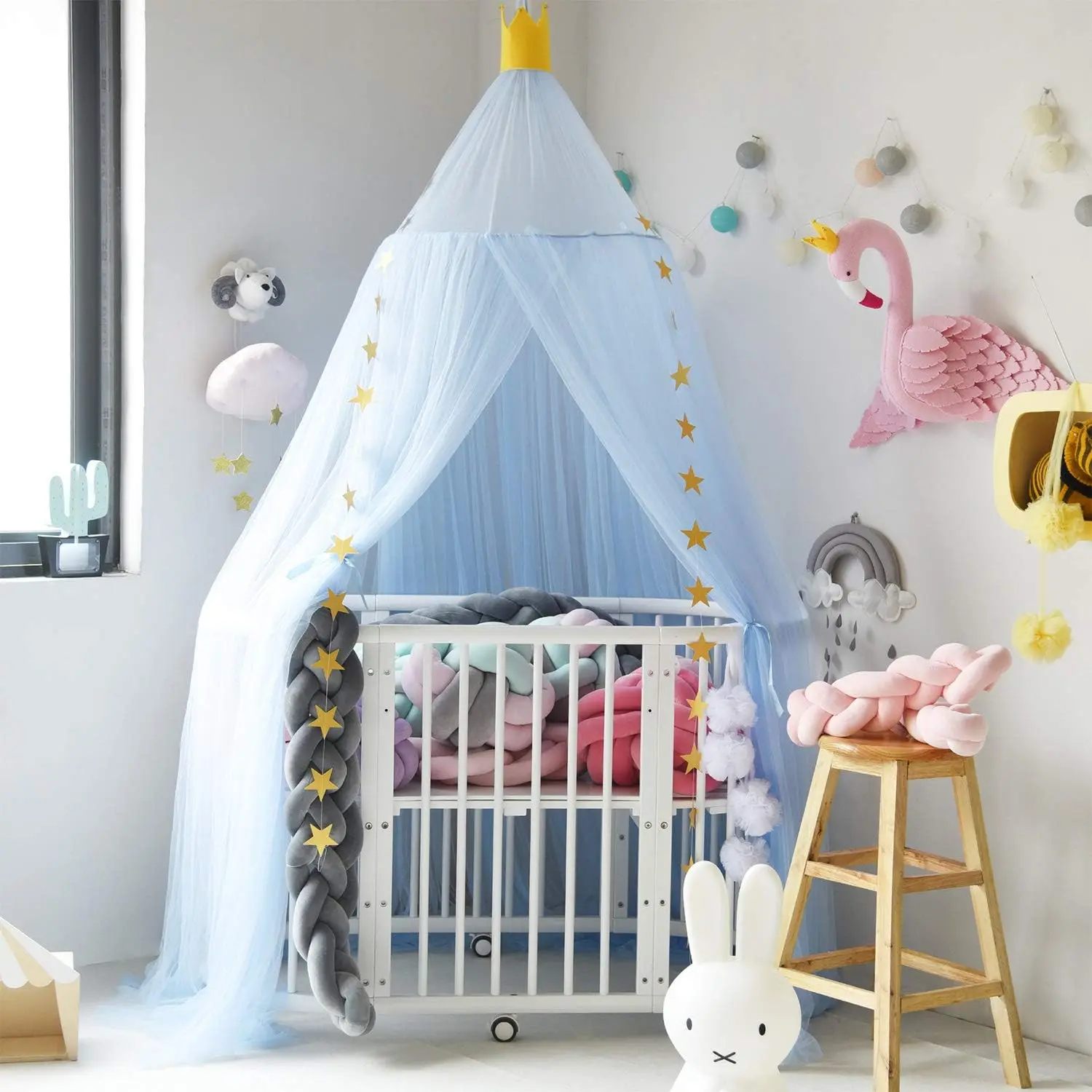 Dome Princess Bed Canopy Round Lace Mosquito Net Play Tent Hanging House Decoration Netting Curtains for Indoor Outdoor Blue