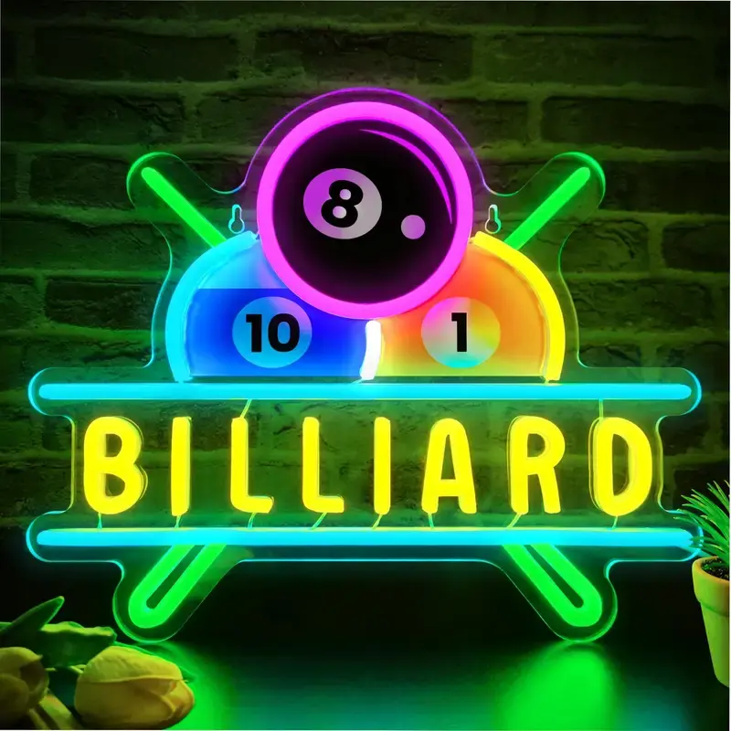 summerwins Billiards Neon Wall Sign - Illuminated Light, Luminous Light, Colorful Pool Ball Shape, Unique Look Indoor Lighting for Game Room, Pub, Gift for Billiards Enthusiasts, Illuminated Light Signs, Luminous Light Signs