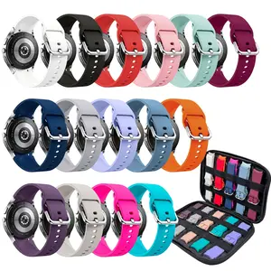 15 Pack Silicone Sport Bands for Samsung Galaxy Watch 7 6 5 4 FE with Strorage Bag, 20mm, Durable Waterproof Wearable Sport Bands, Silver Metal Buckle, Travel Friendly