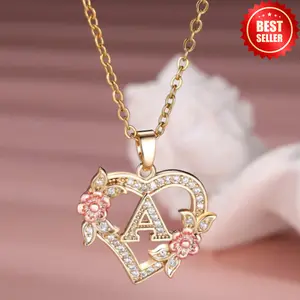 Heart-shaped Necklace with 26 Letters A-Z for Women