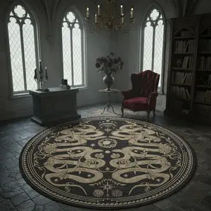 Round Living Room Carpet, Vintage Plant Pattern Snake Skin Design, Foldable Washable Non-Slip Mat, Home Decor Ideal for Lounge Bedroom Sofa Dining Hotel, Living Room Rug, Decorative Rug