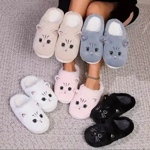 Cute Cartoon Slippers-Cute Cat Plush Winter Slippers - Kawaii Closed Toe - Soft Sole Slip On Shoes, Cozy & Warm Home Slippers