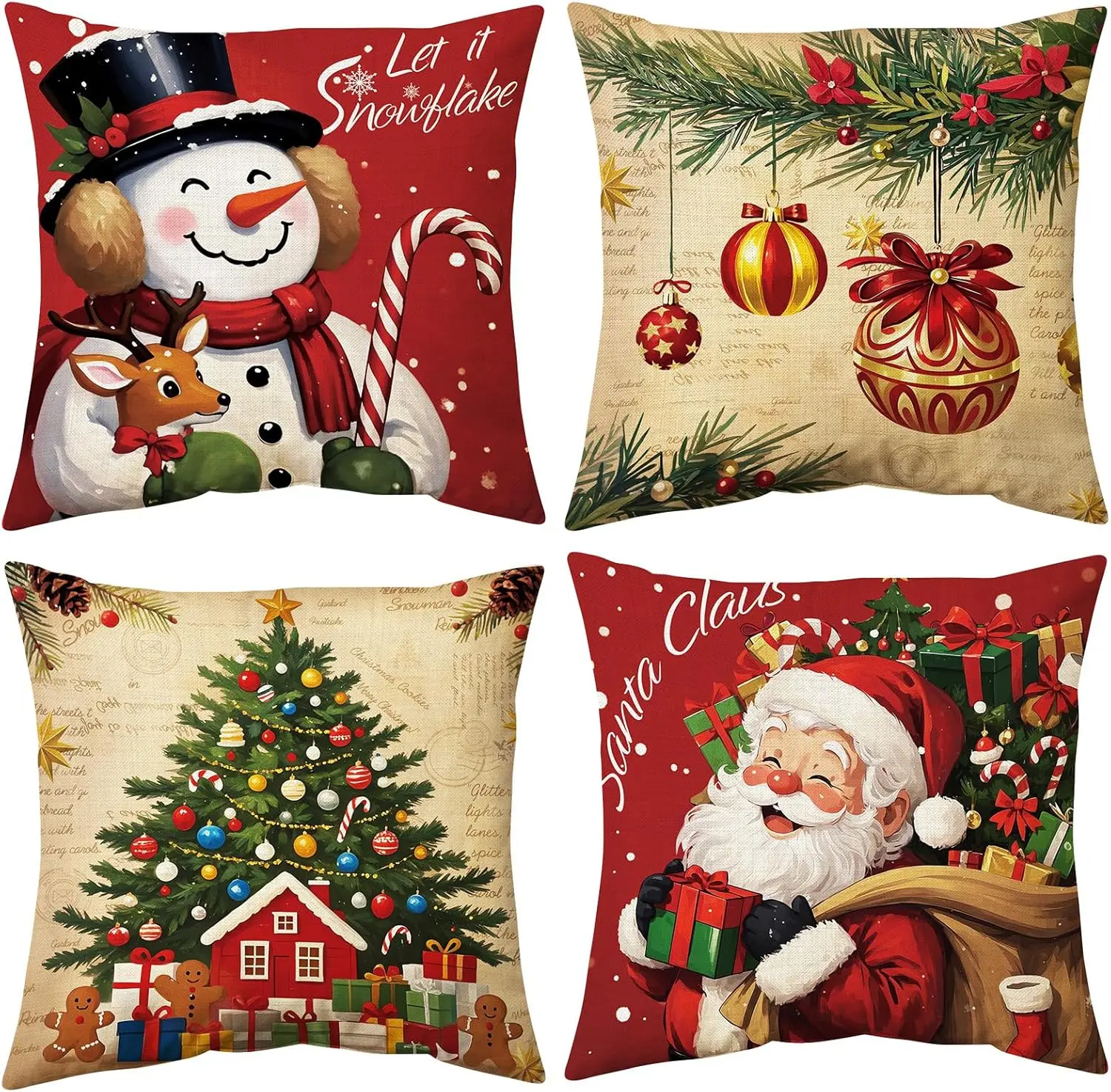 Christmas Pillow Covers 18x18 inch Set of 4, Christmas Decorations Cushion Covers, Xmas Pillow Covers, Pillowcases Throw Pillow Covers for Sofa Couch  Decor
