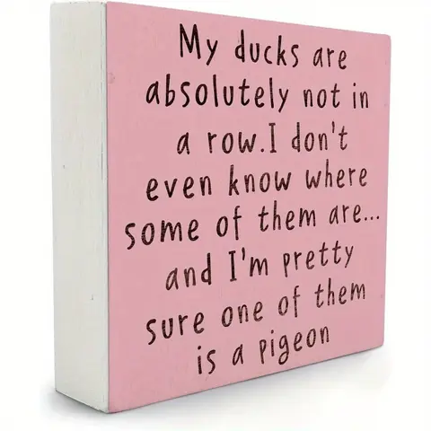 Funny Office Wood Box Decorative Sign, My Ducks Are Absolutely Not In A Row Sign, Pink Funny Office Desk Wall Sign Accessories Decor For Work, Desk Signage Decoration, Novelty Decor, 5x5 Inches Signage
