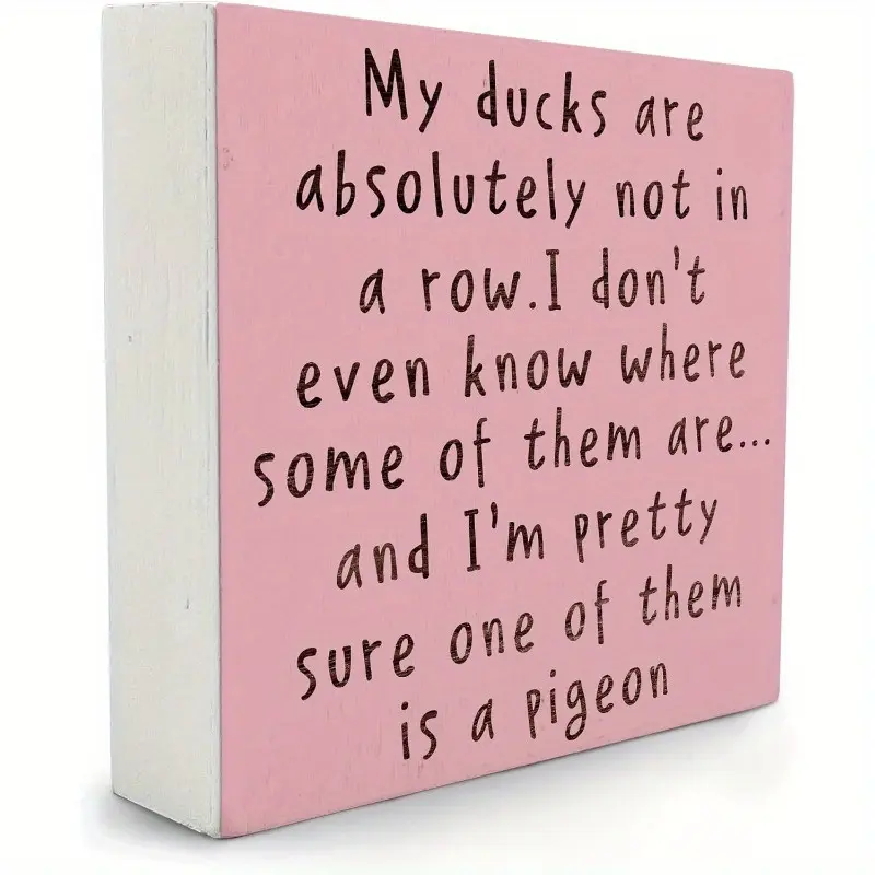 Funny Office Wood Box Decorative Sign, My Ducks Are Absolutely Not In A Row Sign, Pink Funny Office Desk Wall Sign Accessories Decor For Work, Desk Signage Decoration, Novelty Decor, 5x5 Inches Signage