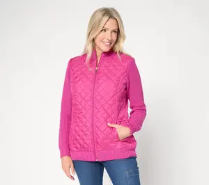 Denim & Co. Regular Quilted Zip Front Sweater Jacket