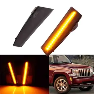 2PCS Smoked Lens Amber LED Front Bumper Side Marker Signal Light For Jeep Liberty 2008 2009 2010 2011 2012 Replace OEM 57010214AC, 57010213AC