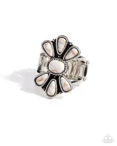 Wrangling Whimsy - White Crack Stone Silver Ring - Paparazzi