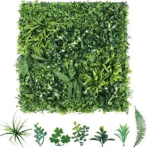 3/6pcs 39.37"X39.37" PE Artificial Grass Wall Panel, 6-Plant Mixed Foliage, Easy DIY Installation with Zip Ties, Indoor Outdoor Privacy Screen for Home Garden Wedding Decoration