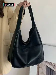 Women's Solid Color Pu Leather Shoulder Bag, Large Capacity Shoulder Bag for Work & Daily Use, Casual Daily Commuting Bag, Hobo Crossbody Bags, Daily Commuter Bag