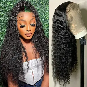 13x6 Deep Wave Lace Front Wigs 180 Density Deep Part Curly Lace Front Wigs Pre Plucked Glueless Transparent Lace Frontal Wig Pre Plucked with Baby Hair