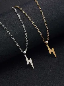 Stainless Steel Lightning Bolt Necklace Set, Unique Streetwear Trendy Hollow Out Clavicle Chain, Fashionable Unisex Jewelry, Modern Fashion Accessories