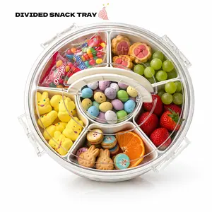 Rotating Snackle Box Airtight Container, 6 Compartment Snack Organizer Tray for Candy, Nuts, Fruit, 360° Serving Platter for Party, Easter, Holiday Gift Airtight / Rotating / Compartment /Snack / Candy / Nuts/ Party / Picnic / Gift outdoorfun Multipurpose