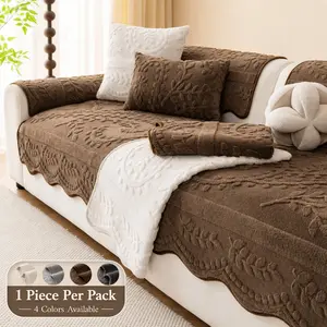 Soft Plush Sofa Cover , 1 Count Solid Color Non-Slip Couch Cover, Pet Friendly Machine Washable Furniture Protector Fits 1-4 Seater & L-Shaped Sofa