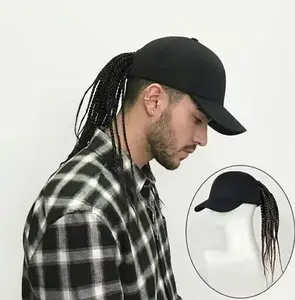 Hip-Hop Punk Baseball Cap with Braided Dreadlock Wig Adjustable Snapback High-Temperature Fiber Black Brown 35.05cm 44.96cm for Motorcycle Style Urban Fashion