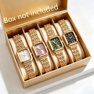 4Pcs Luxury Unisex Square Quartz Wristwatch Gold Tone Alloy Watch & Bracelet Set Multiple Color Choice Ideal Gift for Family Lovers