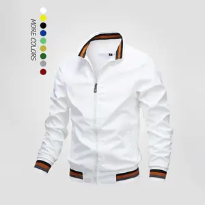 Men's Striped Trim Zip Up Jacket Sport Streetwear Long Sleeve Pocket Windbreaker Bomber for Fall Daily Wear Easy Care S-3XL