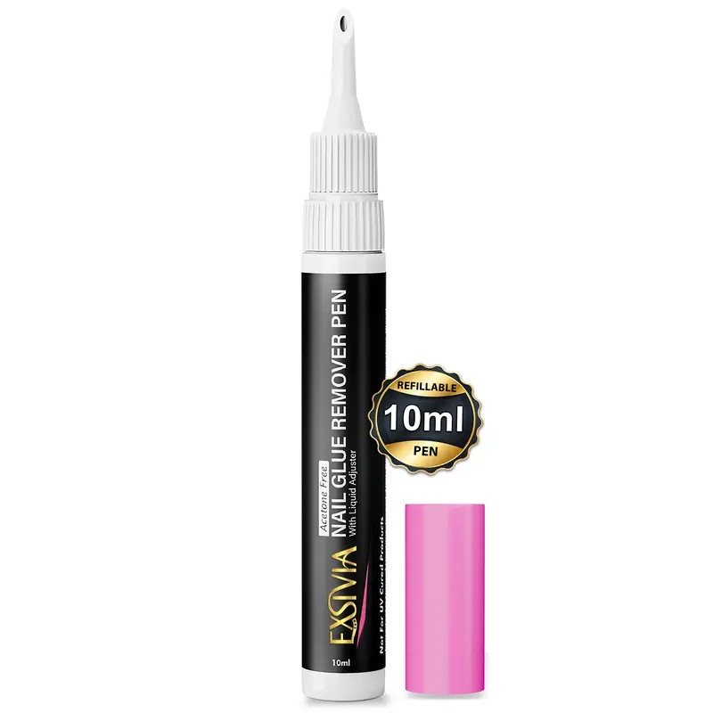 EXSIVIA Nail Glue Remover Pen 10ml Refillable Acetone Free Precision Nozzle with Cuticle Pusher Safely Removes Press On Nails & Glue Gentle on Natural Nails Odorless Formula,halloween nails