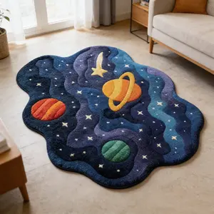Planet Nebula Alien Carpet Blue Green Contrast Plush Soft Fluffy Rug Floor Mat Bedroom Anti slip Wear resistant Durable Foot Mat Children's Fun Space Atmosphere Decorative Pad Suitable for Ins Style/Space Theme Home Decoration Soft Rugs, Non slip rug