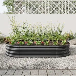 Galvanized Steel Large Oval Raised Garden Bed, Rustproof Metal Elevated Planter Box, Heavy Duty Outdoor Raised Bed for Vegetables, Flowers, Herbs, Fruits Backyard Patio Gardening Plant Container