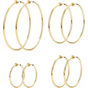 MILACOLATO 4 Pairs Stainless Steel Clip On Hoop Earrings for Women Fake Hoop Earrings Spring Hoop Earrings For Non-Pierced Ears Daily