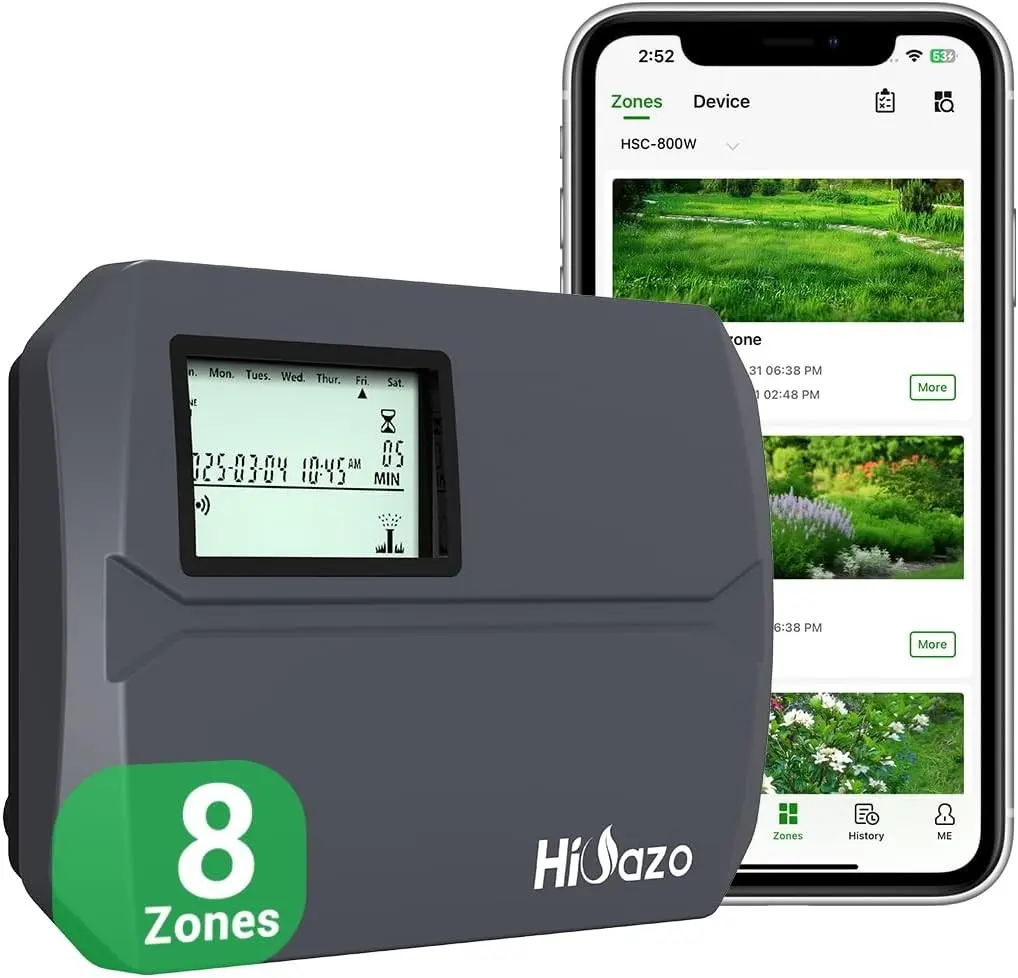 Indoor Smart Sprinklers Controller WiFi, Irrigation Controller Easy Use App Enabled, 8 Zone + 16 Plans, Save Water Auto Skip Rain, Freeze & Wind, 10 Minutes Install