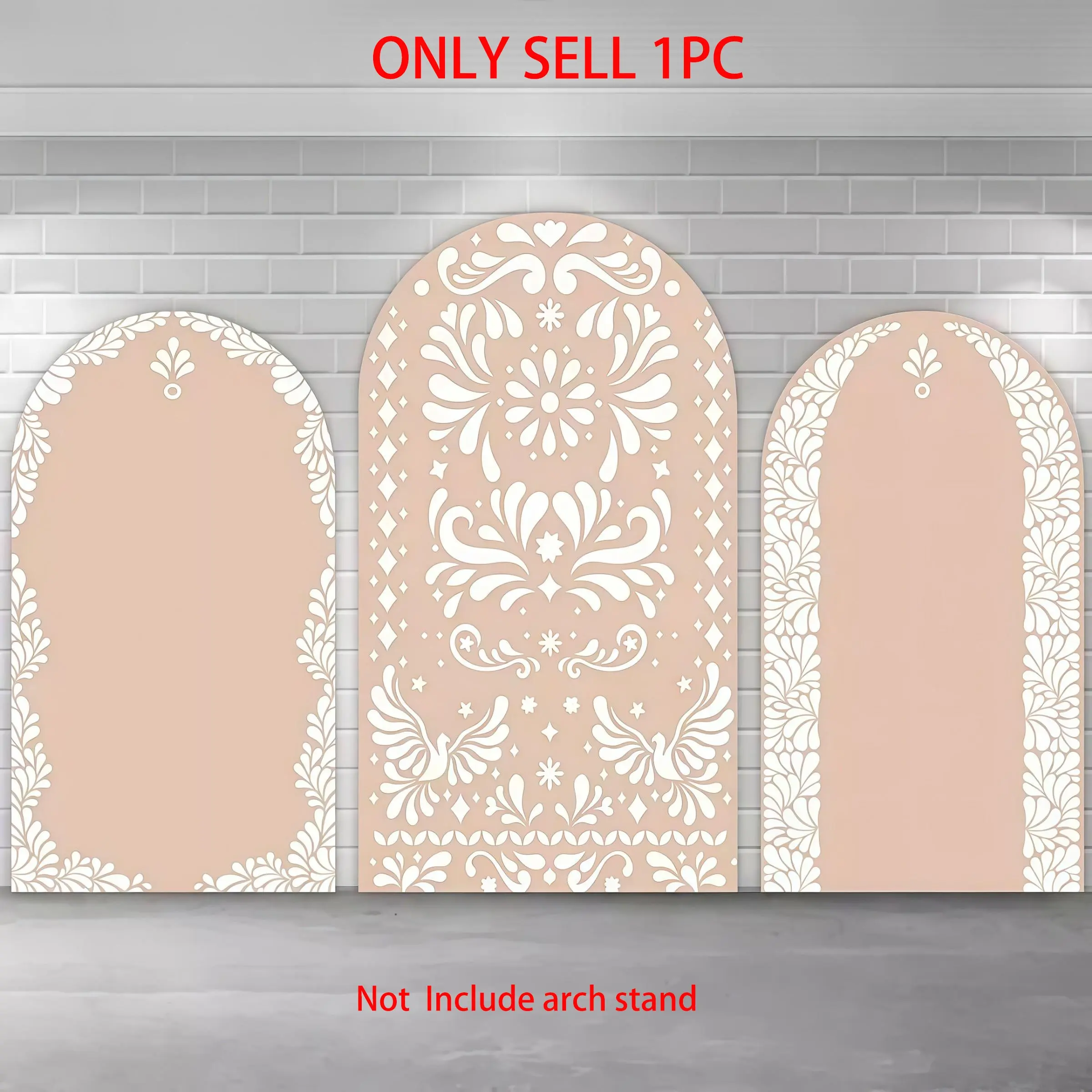 Beige & White Boho Lace Arch Covers Stretchy Backdrop Background – Mexican Folk Floral Design, Perfect for Wedding, Wedding Arched Backdrop & Bridal Shower Photo Backdrop, Party Decor, Party Decoration